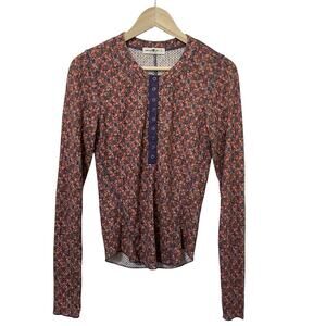 Natural Life Reagan Thermal Long Sleeve Henley Top Size L Ditsy Floral Boho
